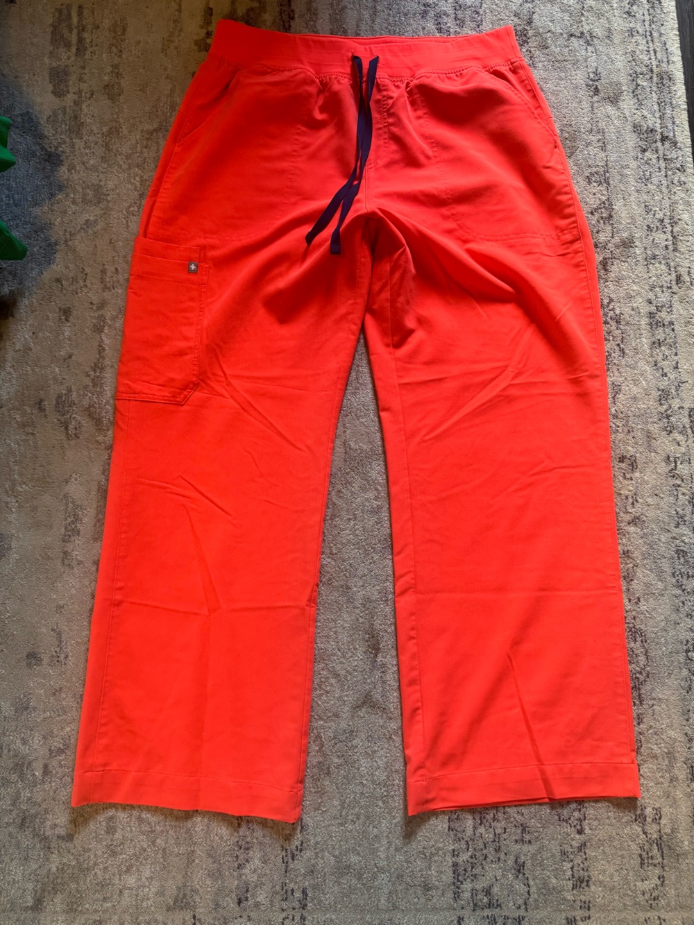 Figs Women’s Wide-leg Pants in Vibrant Orange with Navy Drawstring